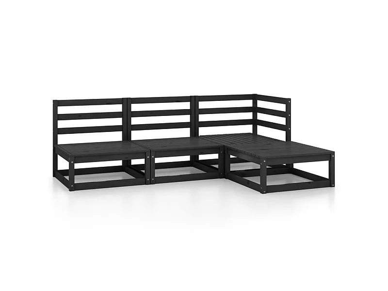 Salon de jardin 4 pcs Noir Bois de pin massif 3