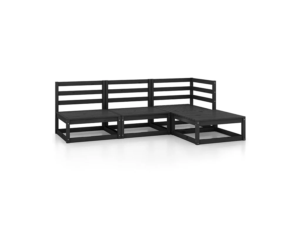 Salon de jardin 4 pcs Noir Bois de pin massif 3