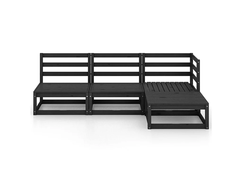 Salon de jardin 4 pcs Noir Bois de pin massif 3