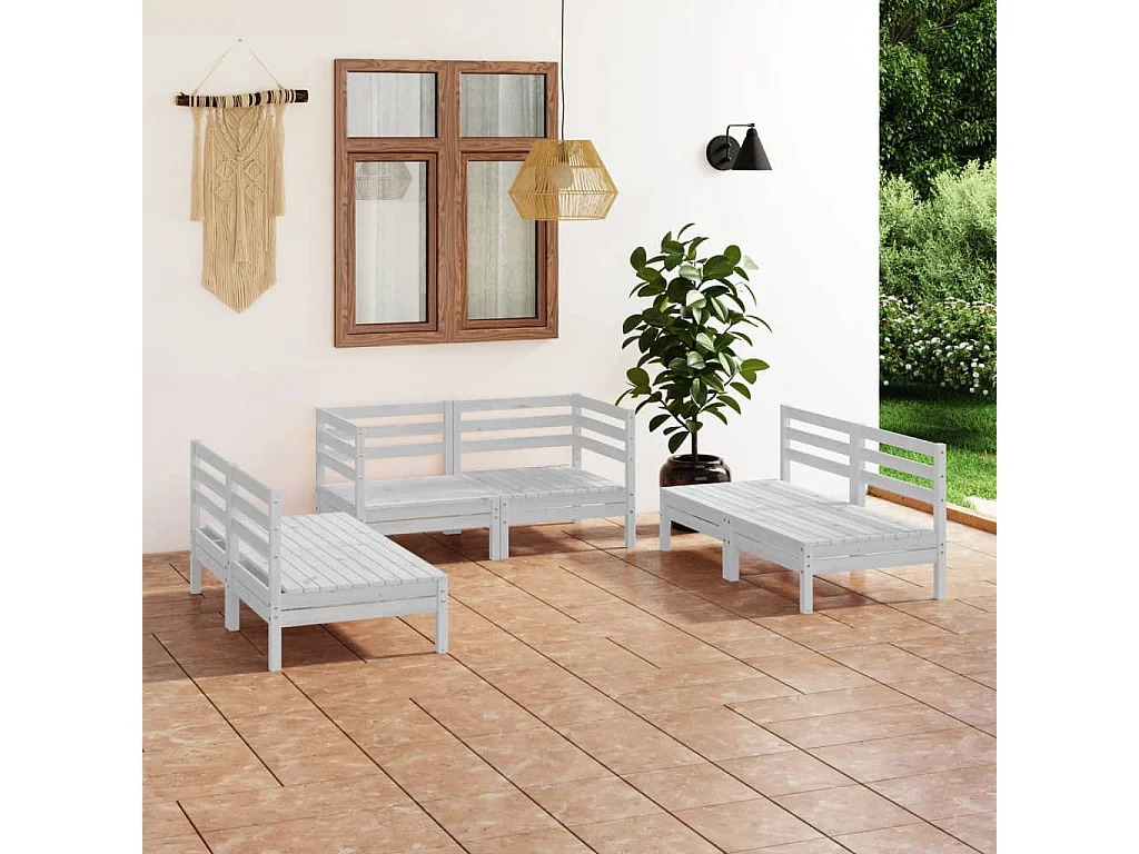 Salon de jardin 6 pcs Blanc Bois de pin massif 20