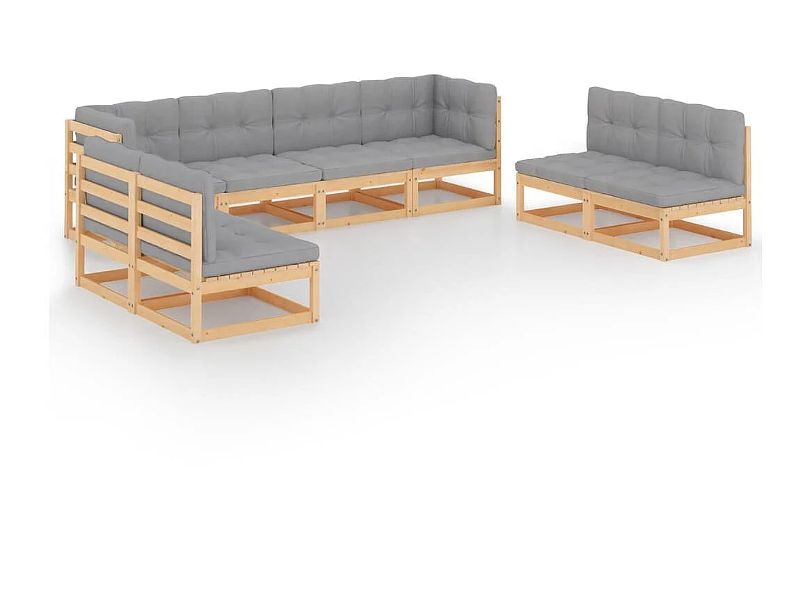 Salon de jardin 8 pcs avec coussins Bois de pin massif 23