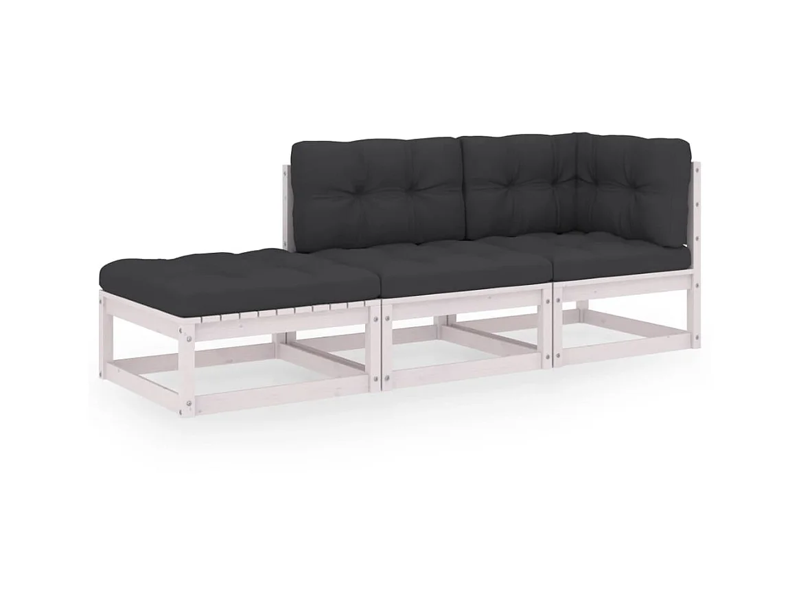 Salon de jardin 3 pcs avec coussins Bois de pin massif 9