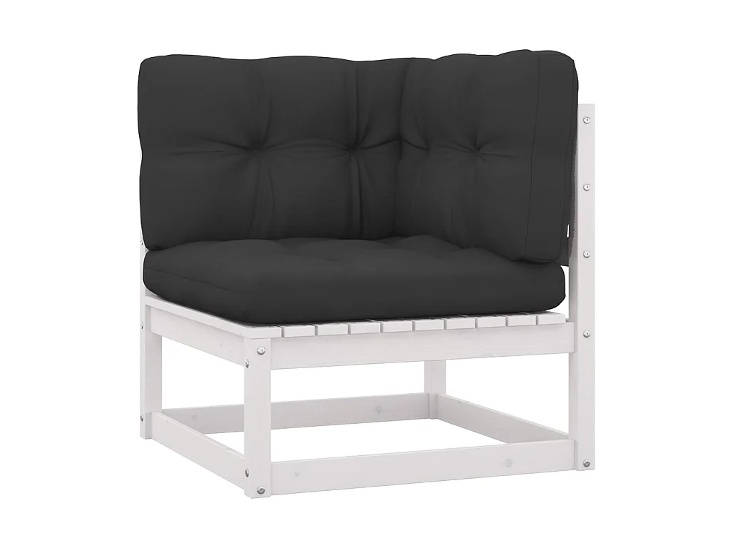 Juego de muebles de jardín 3 pzas y cojines madera pino maciza Blanco