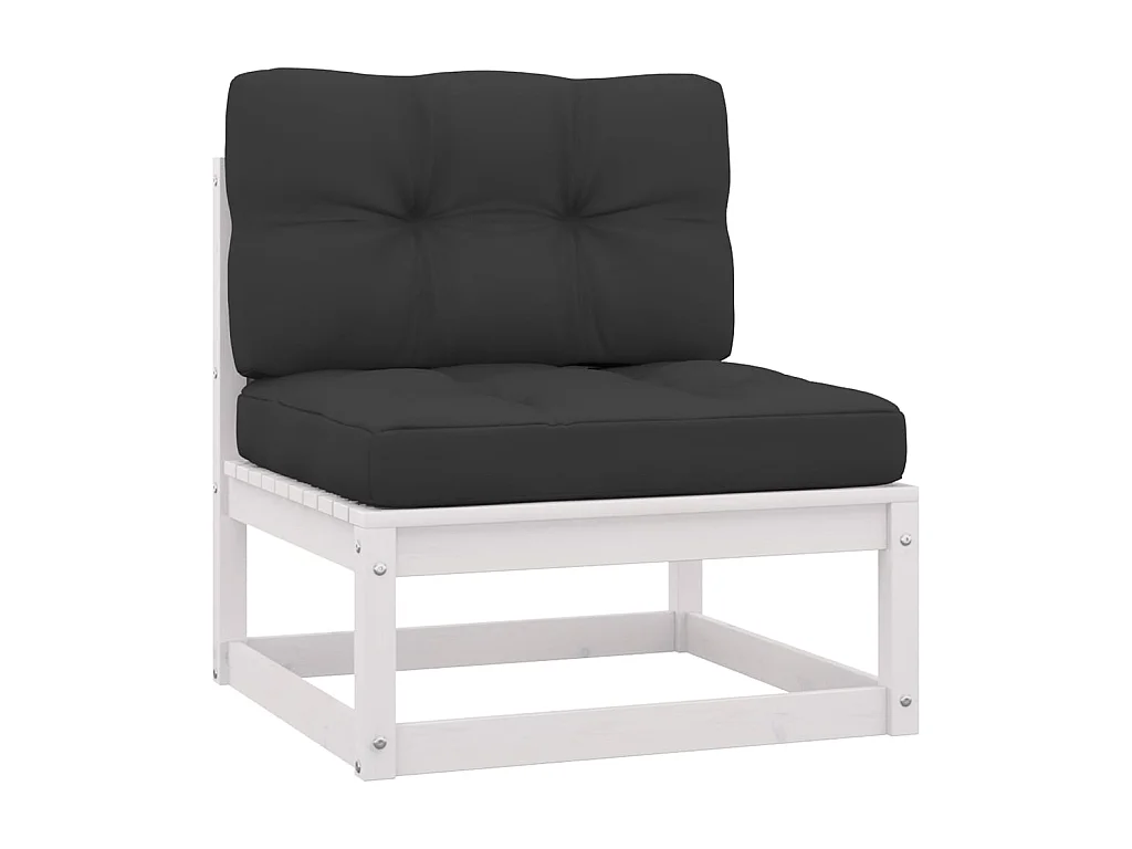 Juego de muebles de jardín 3 pzas y cojines madera pino maciza Blanco