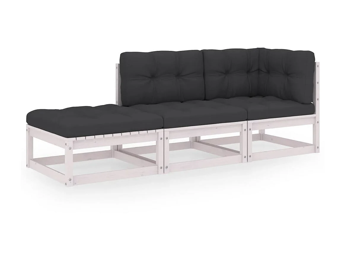 Salon de jardin 3 pcs avec coussins Bois de pin massif 9