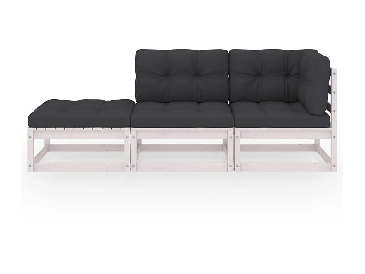 Salon de jardin 3 pcs avec coussins Bois de pin massif 9