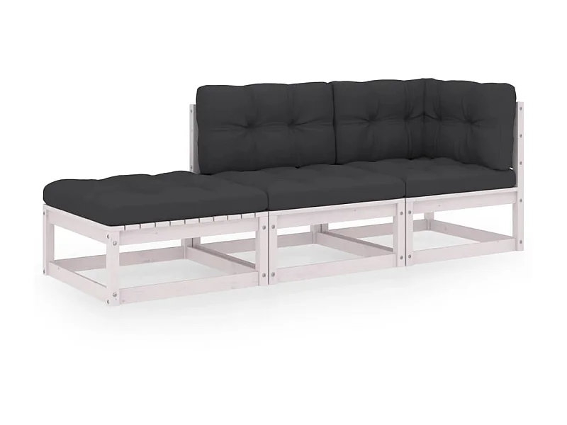 Salon de jardin 3 pcs avec coussins Bois de pin massif 9