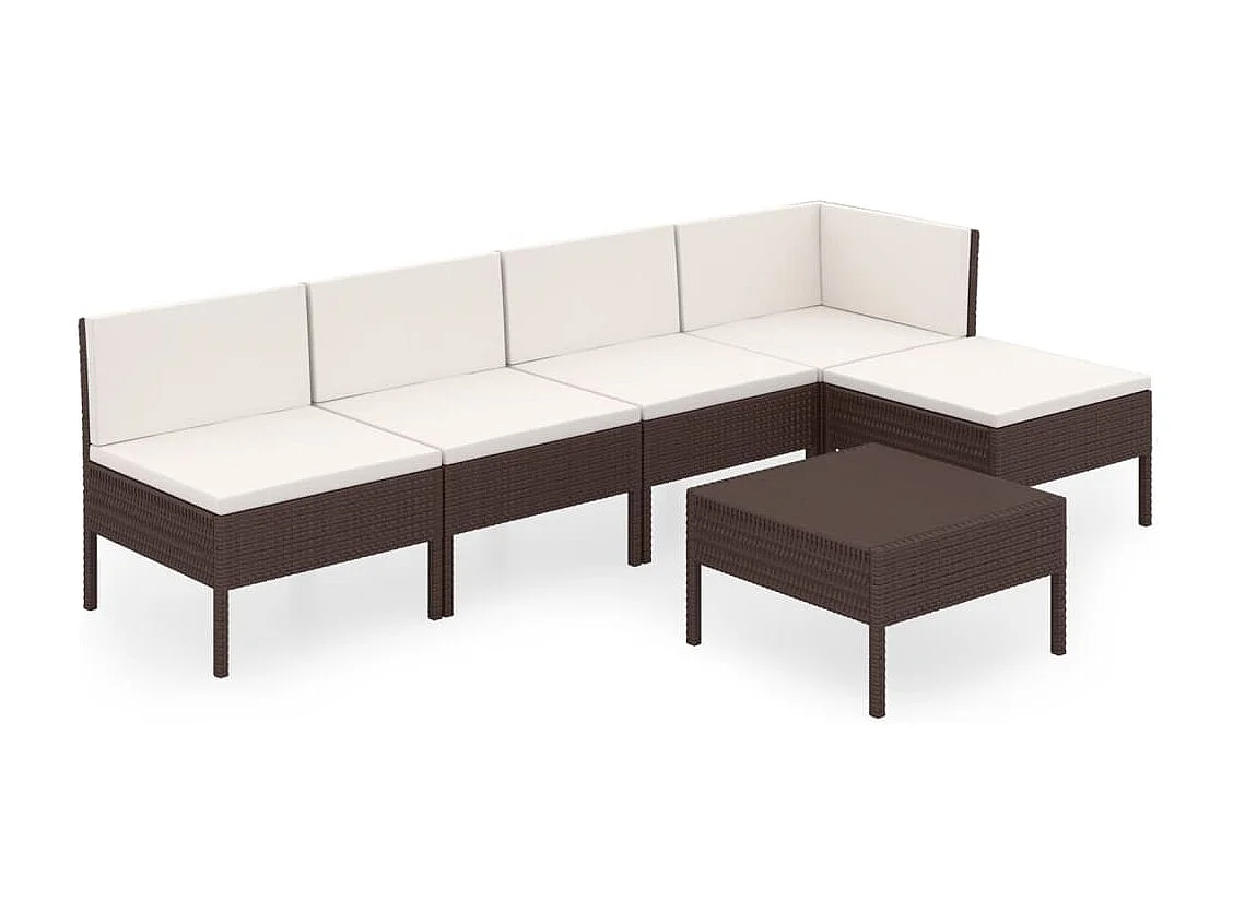 Salon de jardin 6 pcs avec coussins Résine tressée Marron 46