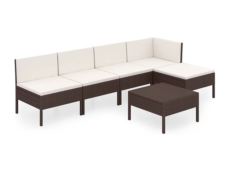 Salon de jardin 6 pcs avec coussins Résine tressée Marron 46