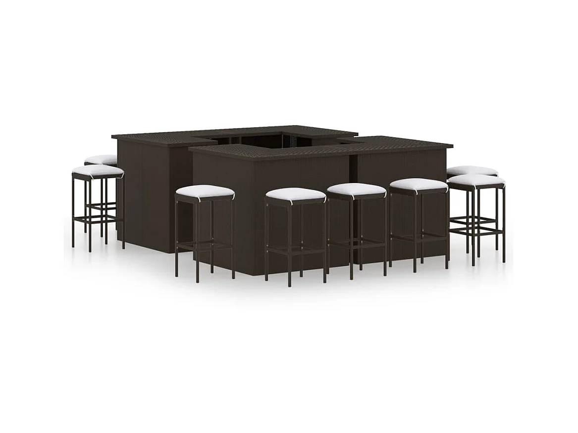 Meuble de bar de jardin 16pcs et coussins Résine tressée Marron