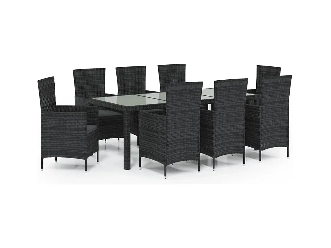 Salon d'extérieur 9 pcs avec coussins Résine tressée Noir