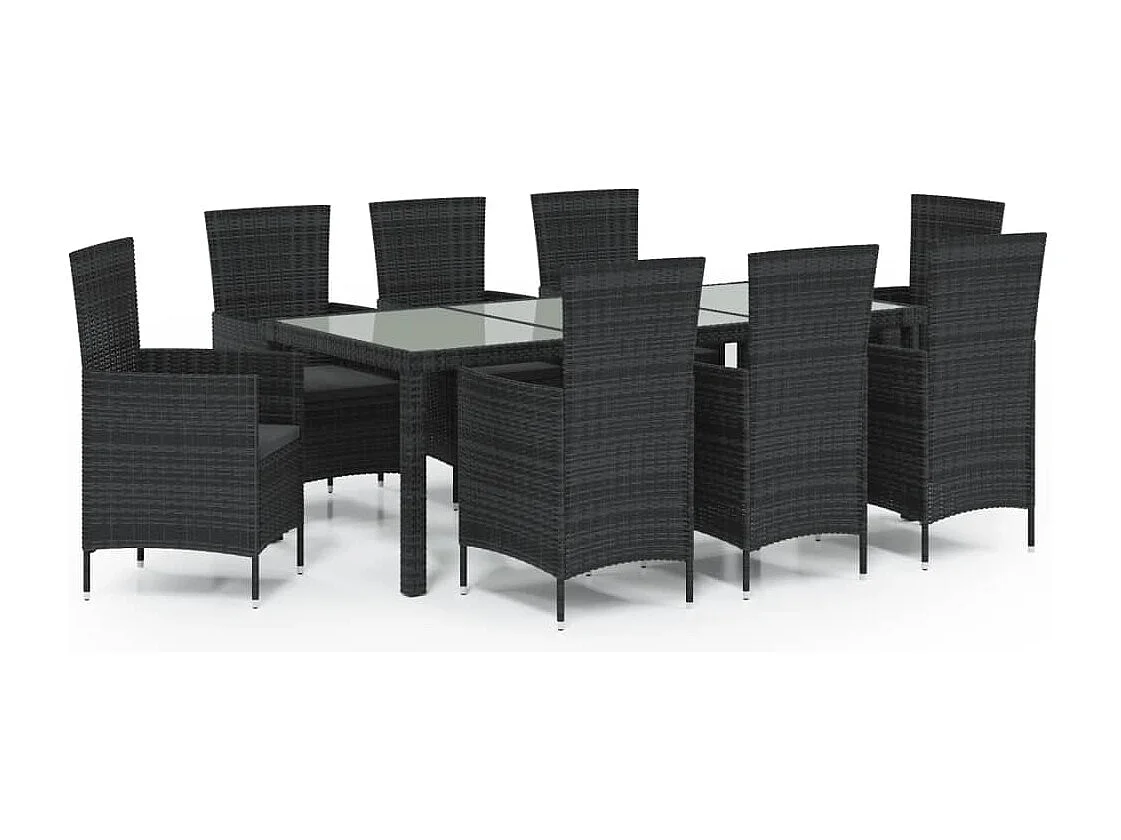 Salon d'extérieur 9 pcs avec coussins Résine tressée Noir