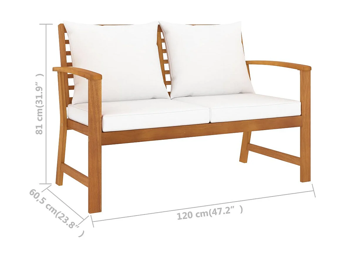 Salon de jardin 3 pcs avec coussin Bois d'acacia solide 2