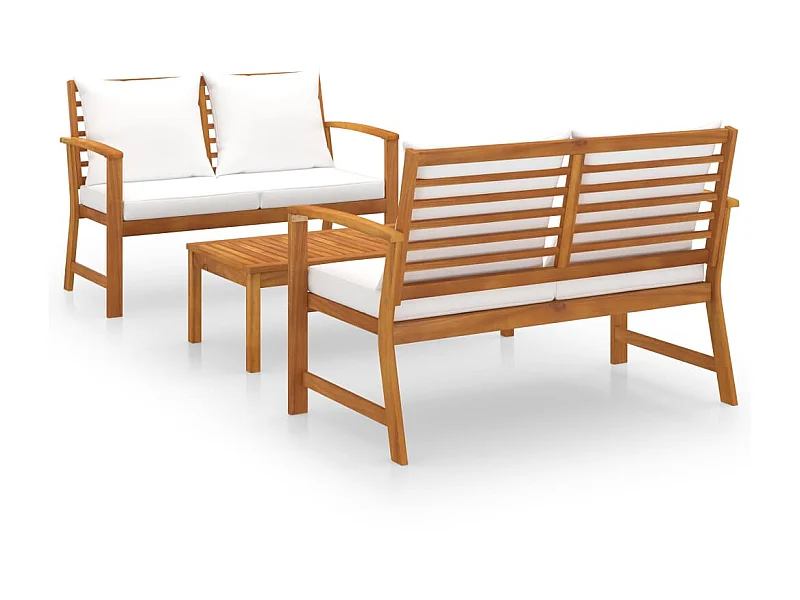 Salon de jardin 3 pcs avec coussin Bois d'acacia solide 2