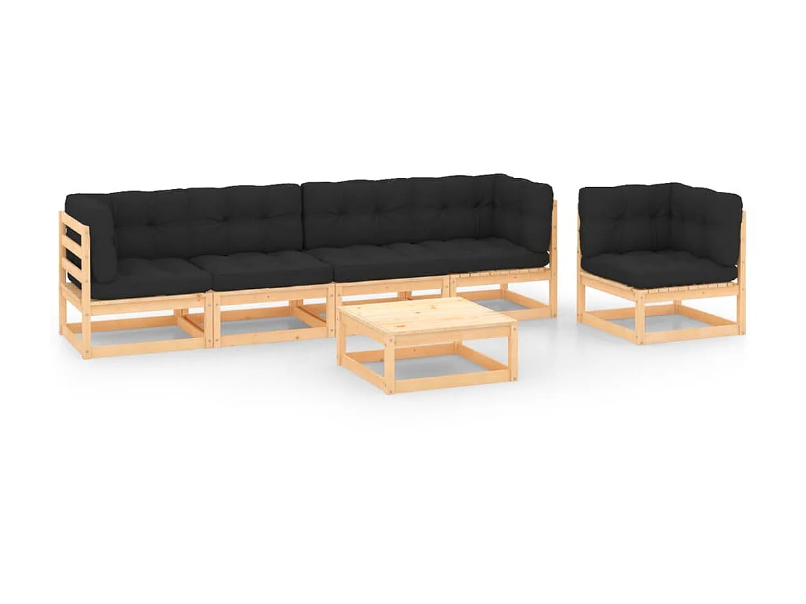 Salon de jardin 6 pcs avec coussins Bois de pin solide 11