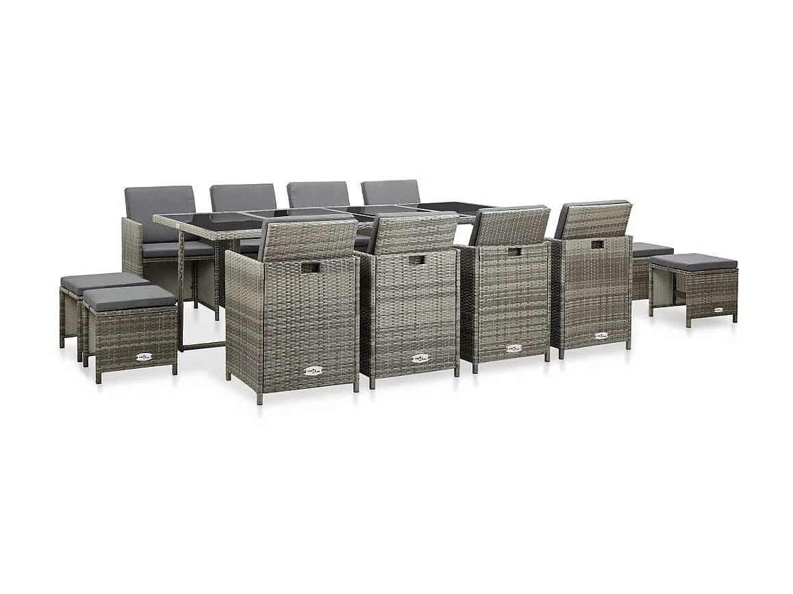 Mobilier à dîner de jardin 13pcs et coussin Résine tressée Gris