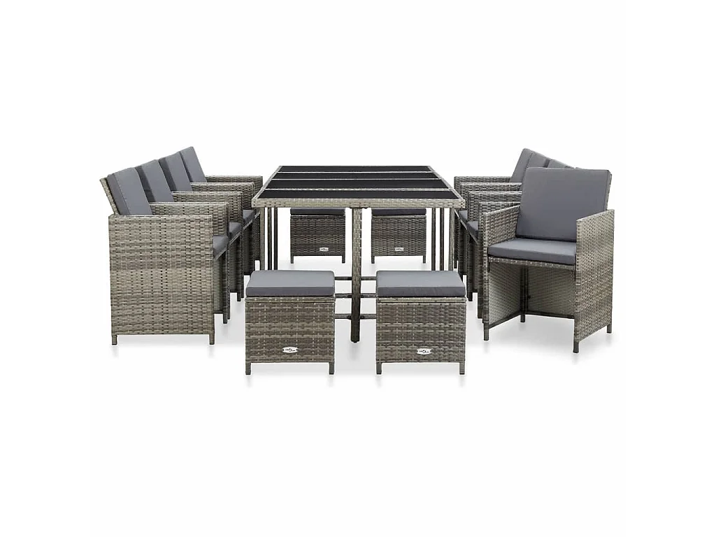 Mobilier à dîner de jardin 13pcs et coussin Résine tressée Gris