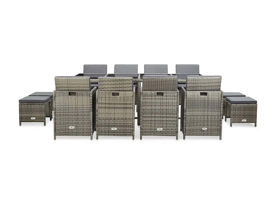 Mobilier à dîner de jardin 13pcs et coussin Résine tressée Gris