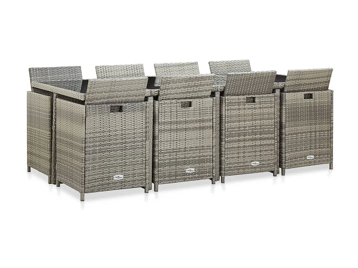 Mobilier à dîner de jardin 13pcs et coussin Résine tressée Gris