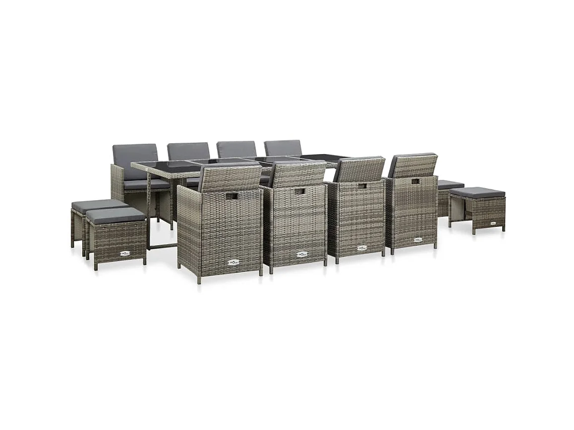 Mobilier à dîner de jardin 13pcs et coussin Résine tressée Gris