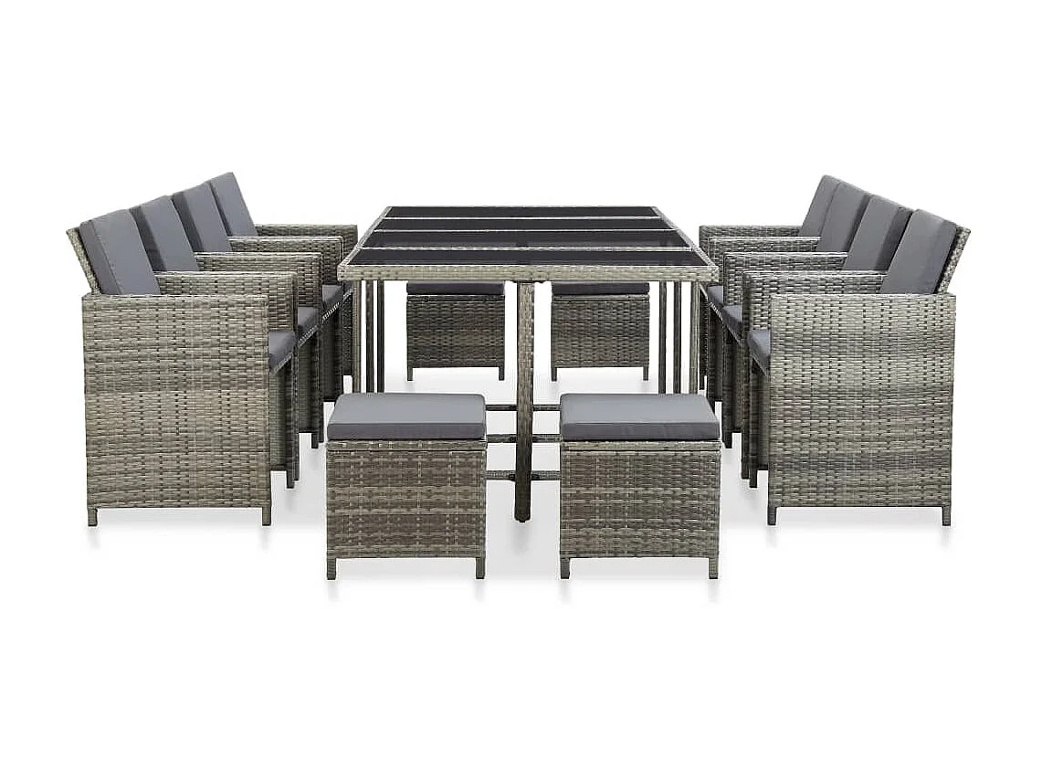 Mobilier à dîner de jardin 13pcs et coussin Résine tressée Gris