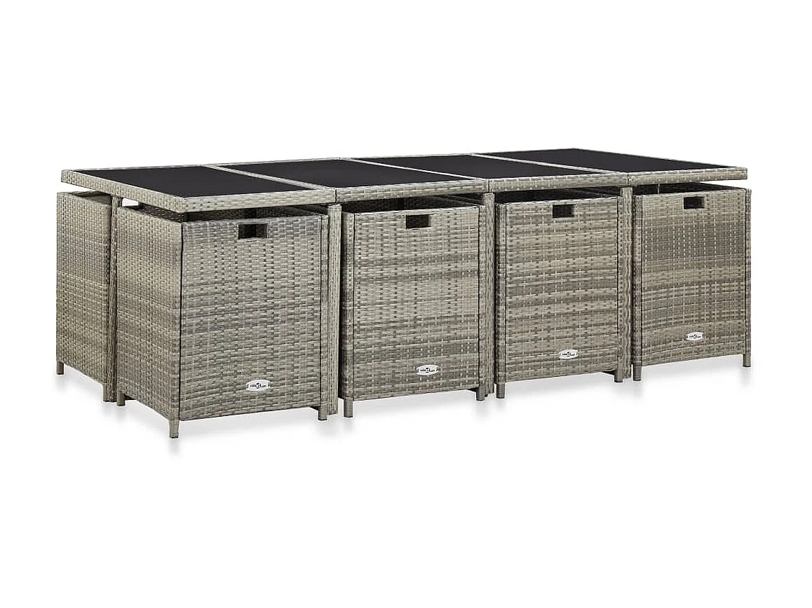 Mobilier à dîner de jardin 13pcs et coussin Résine tressée Gris