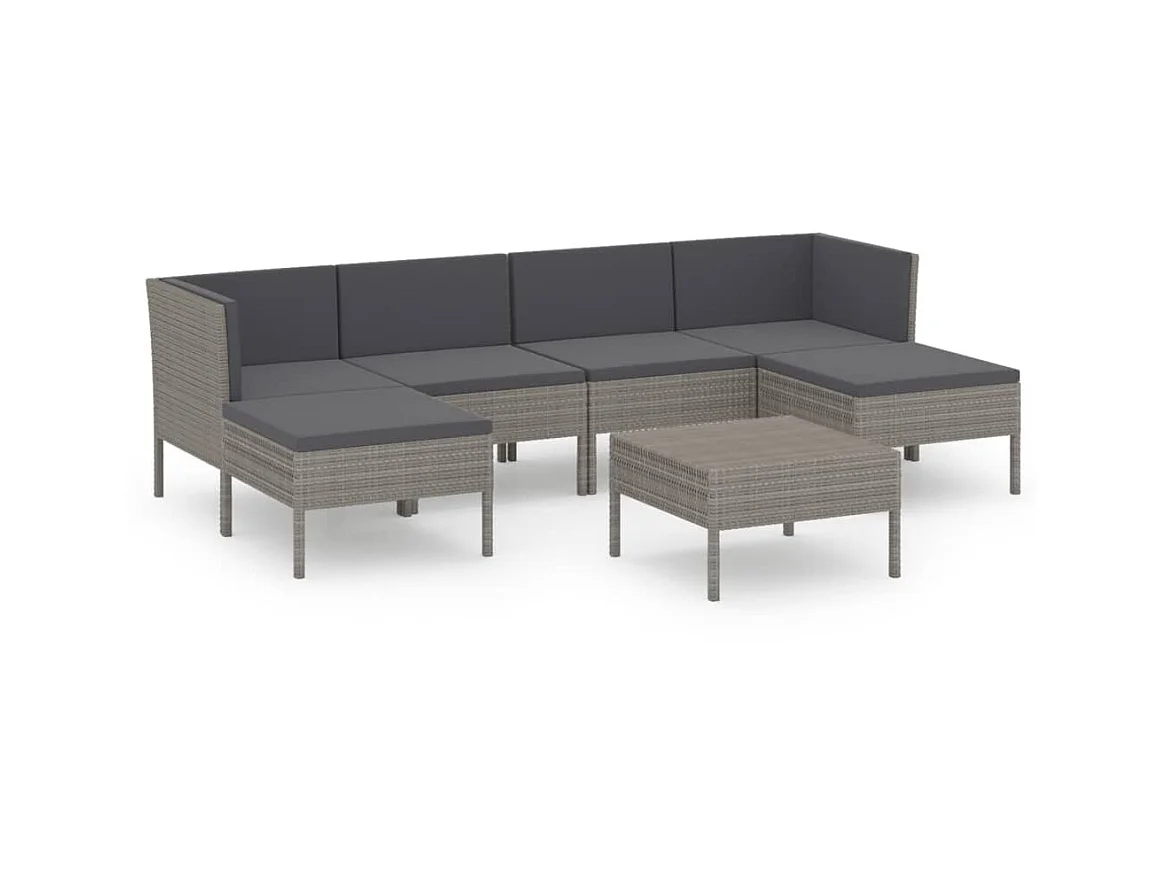 Salon de jardin 7 pcs avec coussins Résine tressée Gris 21