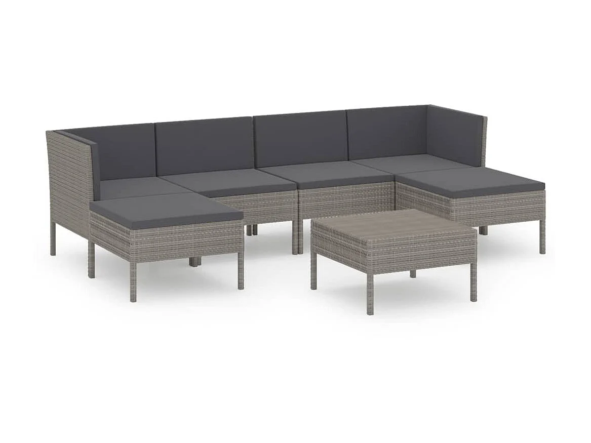 Salon de jardin 7 pcs avec coussins Résine tressée Gris 21