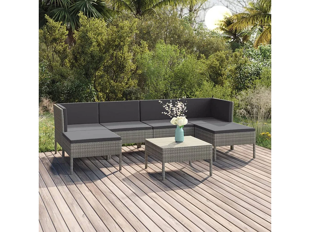 Salon de jardin 7 pcs avec coussins Résine tressée Gris 21