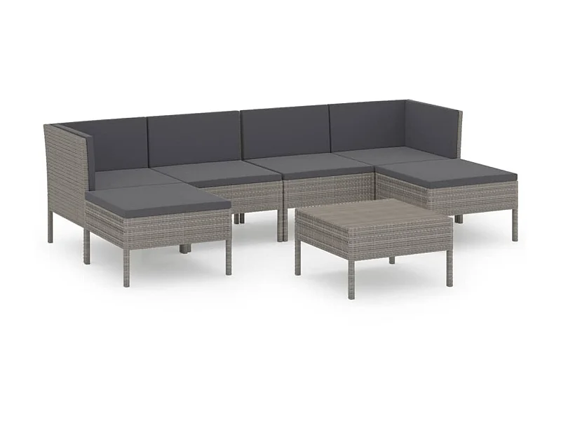 Salon de jardin 7 pcs avec coussins Résine tressée Gris 21