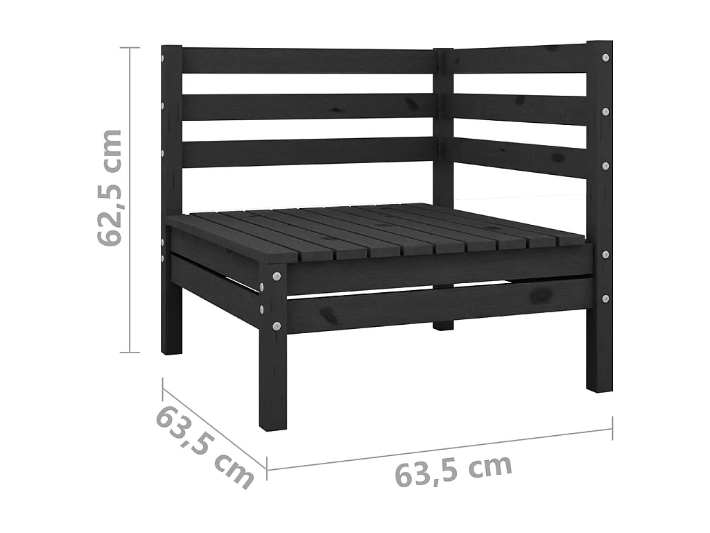 Canapé d'angle de jardin Noir Bois de pin massif