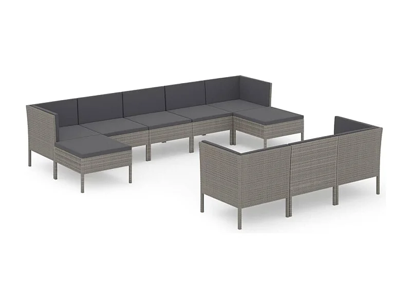 Salon de jardin 10 pcs avec coussins Résine tressée Gris 23