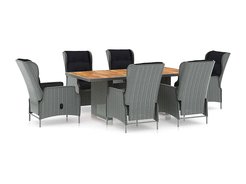 Mobilier à dîner 7 pcs avec coussins Résine tressée Gris clair 5