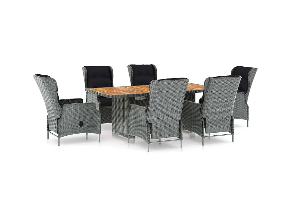 Mobilier à dîner 7 pcs avec coussins Résine tressée Gris clair 5