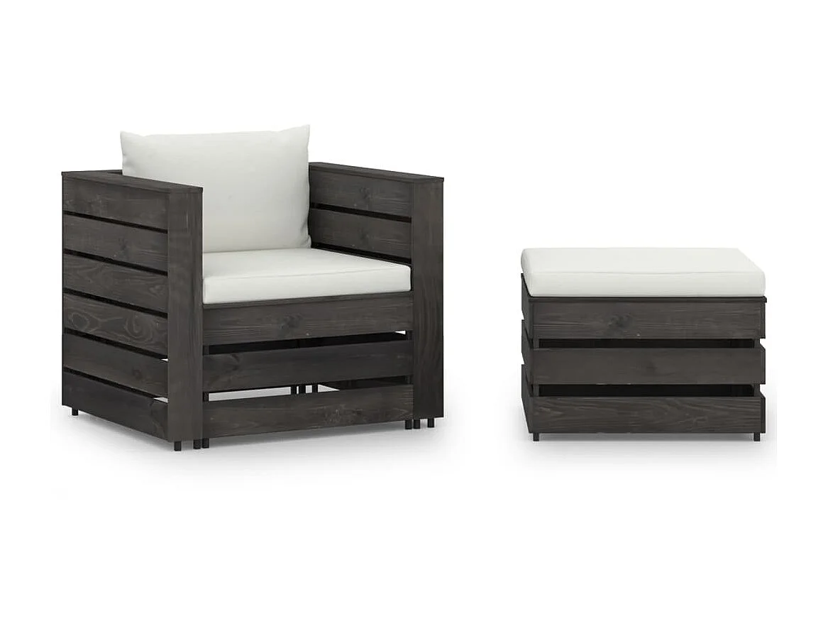 Salon de jardin 2 pcs avec coussins Bois imprégné de gris 3