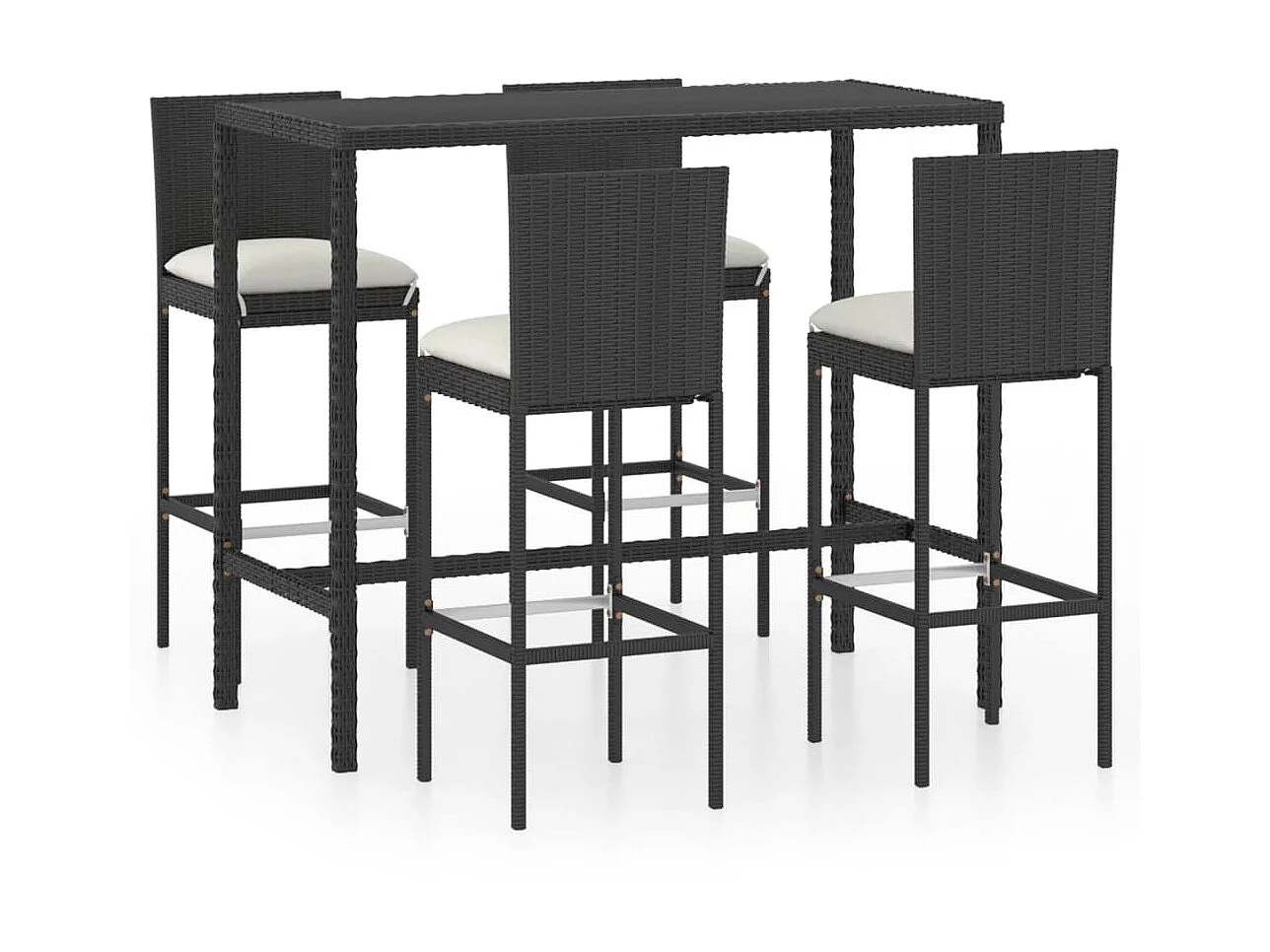Ensemble de bar de jardin 5 pcs et coussins Résine tressée Noir 9