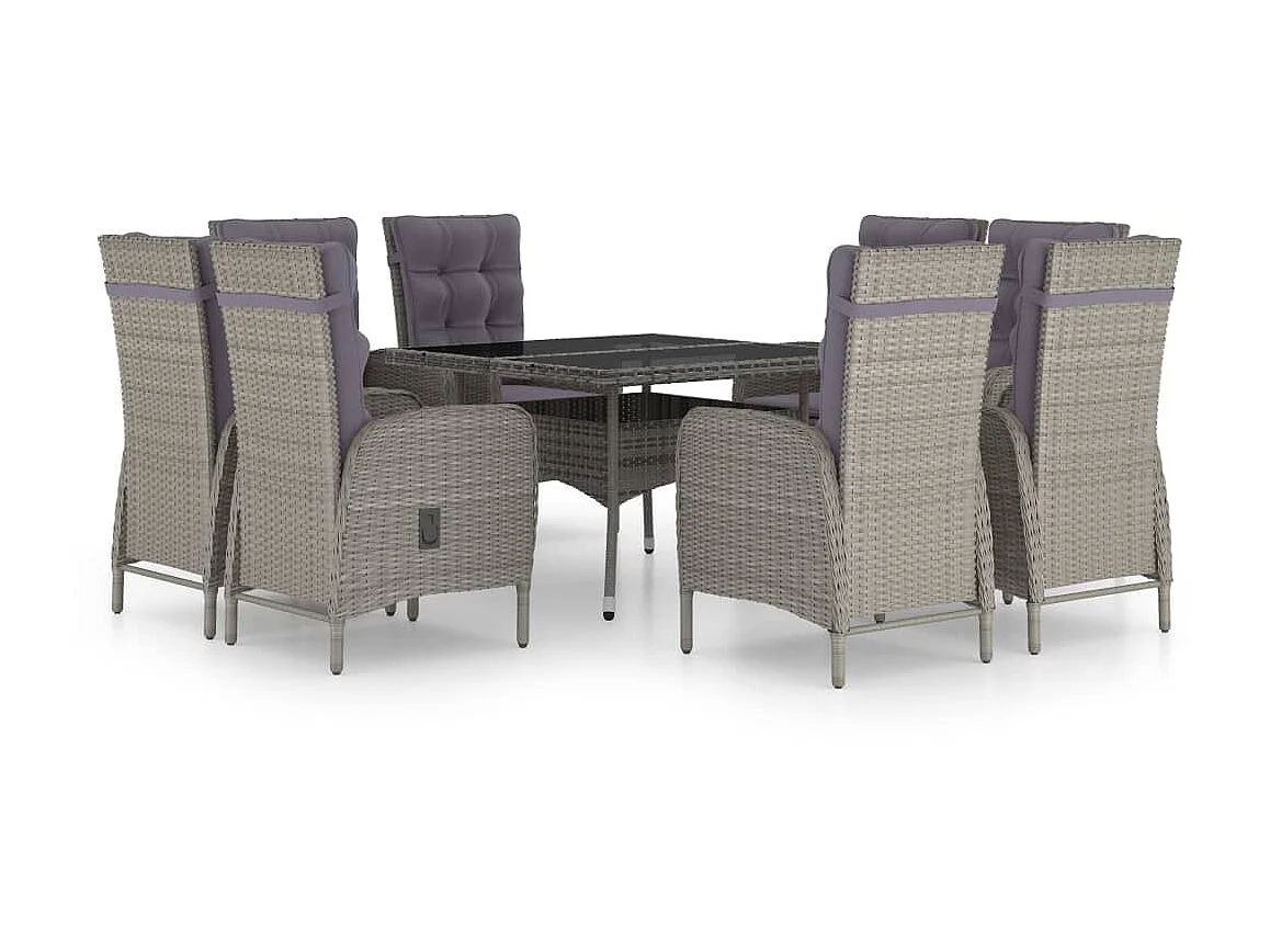 Ensemble à dîner de jardin 9 pcs Résine tressée et verre Gris 2