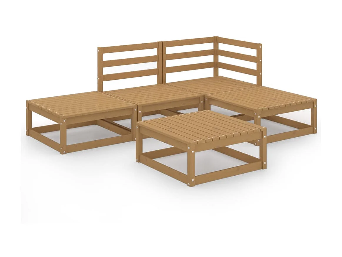 Salon de jardin 5 pcs Marron miel Bois de pin massif 8