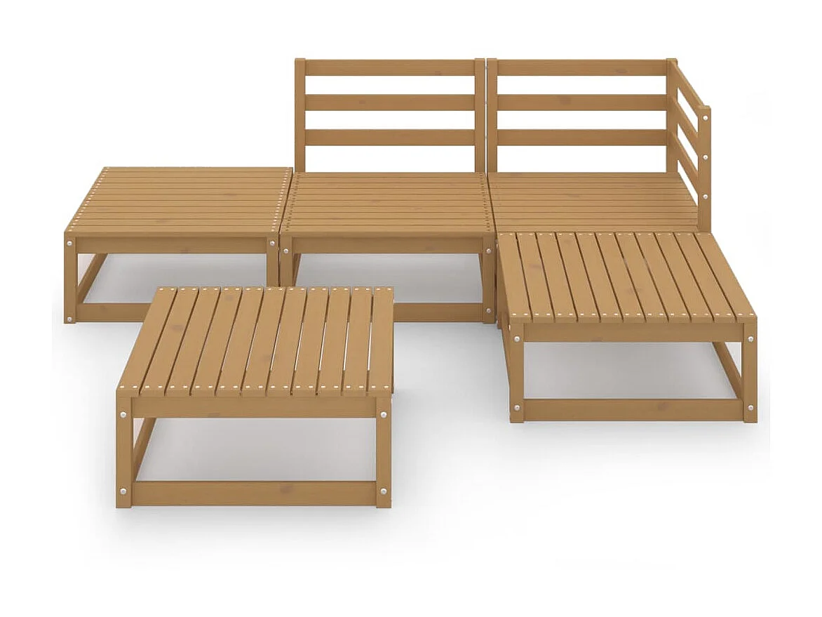 Salon de jardin 5 pcs Marron miel Bois de pin massif 8