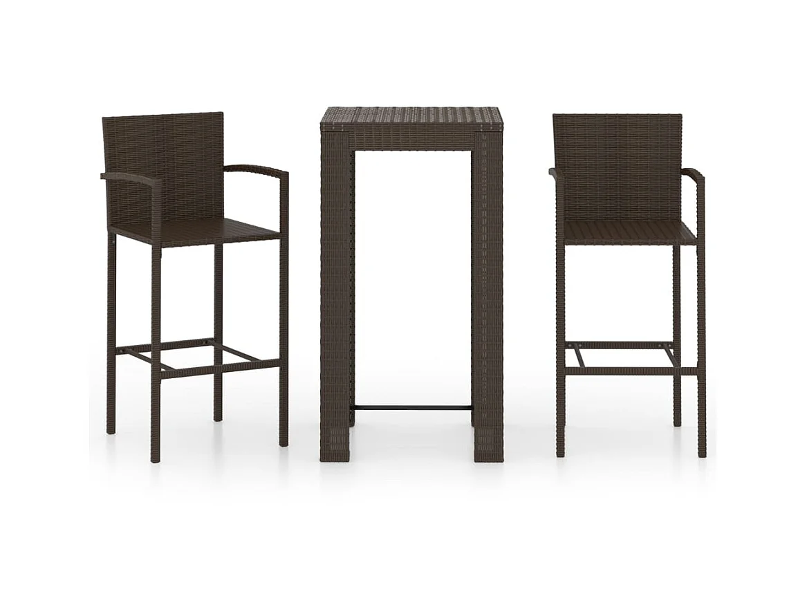 Jeu de bar de jardin 3pcs avec accoudoirs Résine tressée Marron