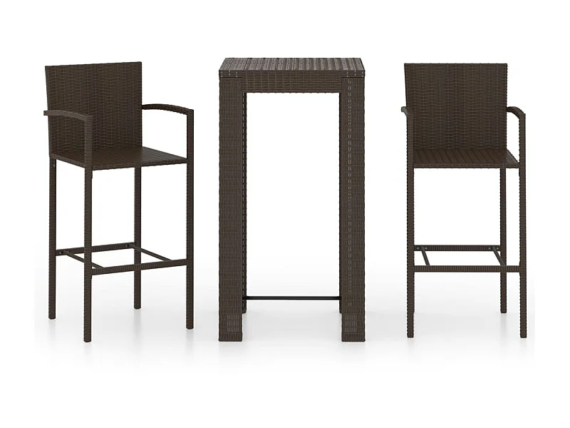 Jeu de bar de jardin 3pcs avec accoudoirs Résine tressée Marron