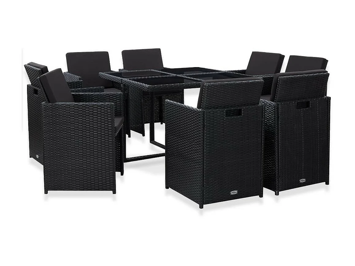 Salon de jardin 9 pcs avec coussins Résine tressée Noir 36