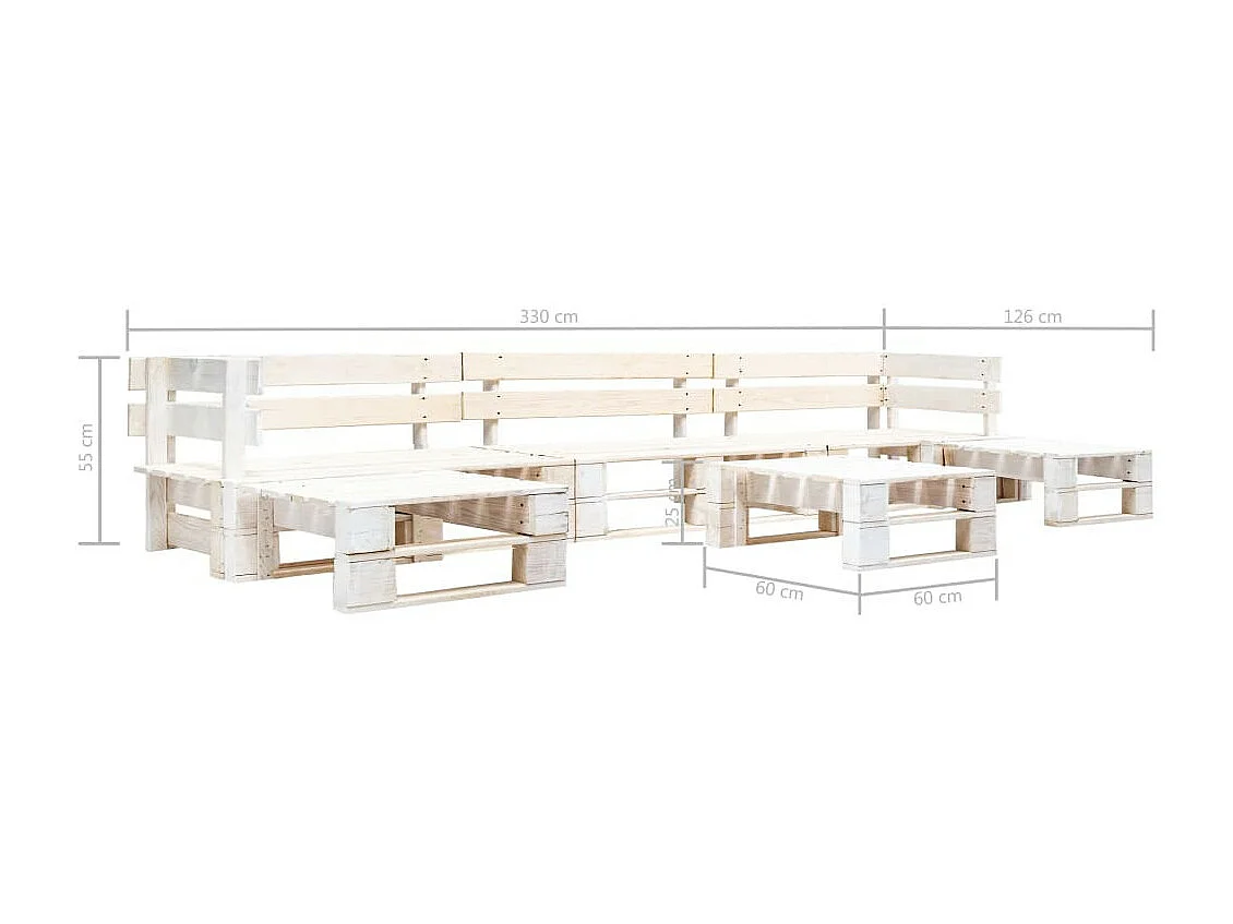 Salon de jardin palette 6 pcs Bois Blanc 11