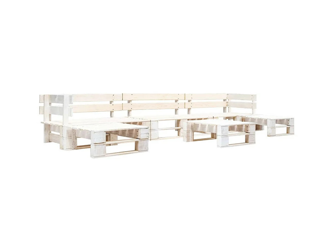Salon de jardin palette 6 pcs Bois Blanc 11