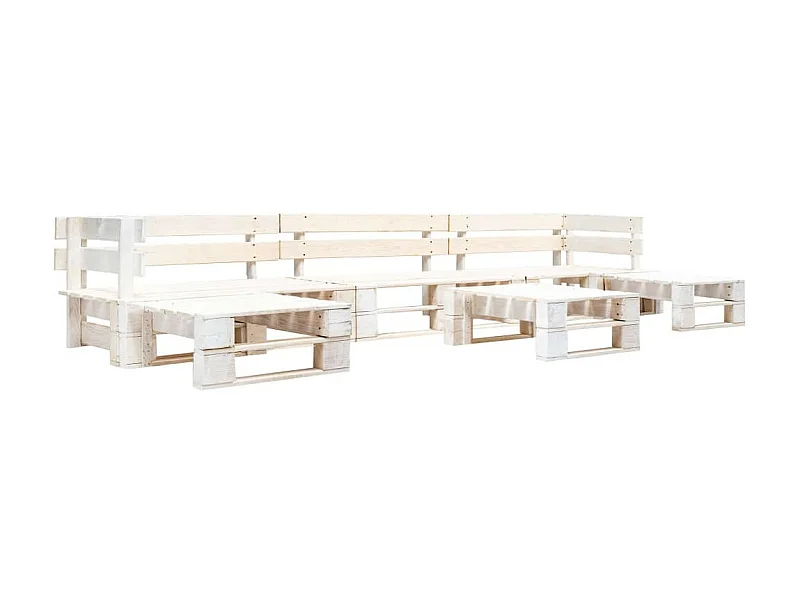 Salon de jardin palette 6 pcs Bois Blanc 11