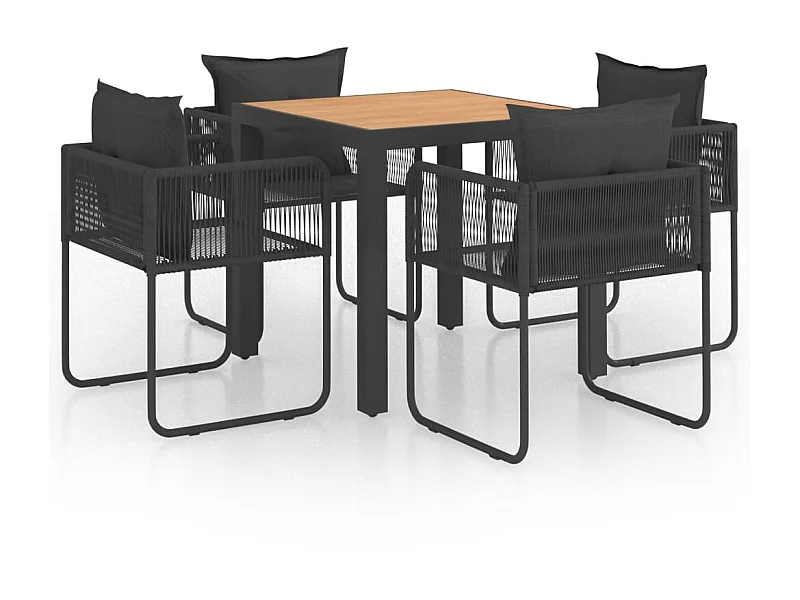 Salon de jardin 5 pcs PVC Résine tressée Noir et marron