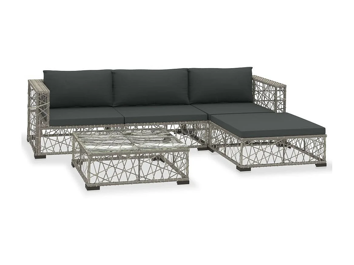 Salon de jardin 5 pcs avec coussins Résine tressée Gris 17