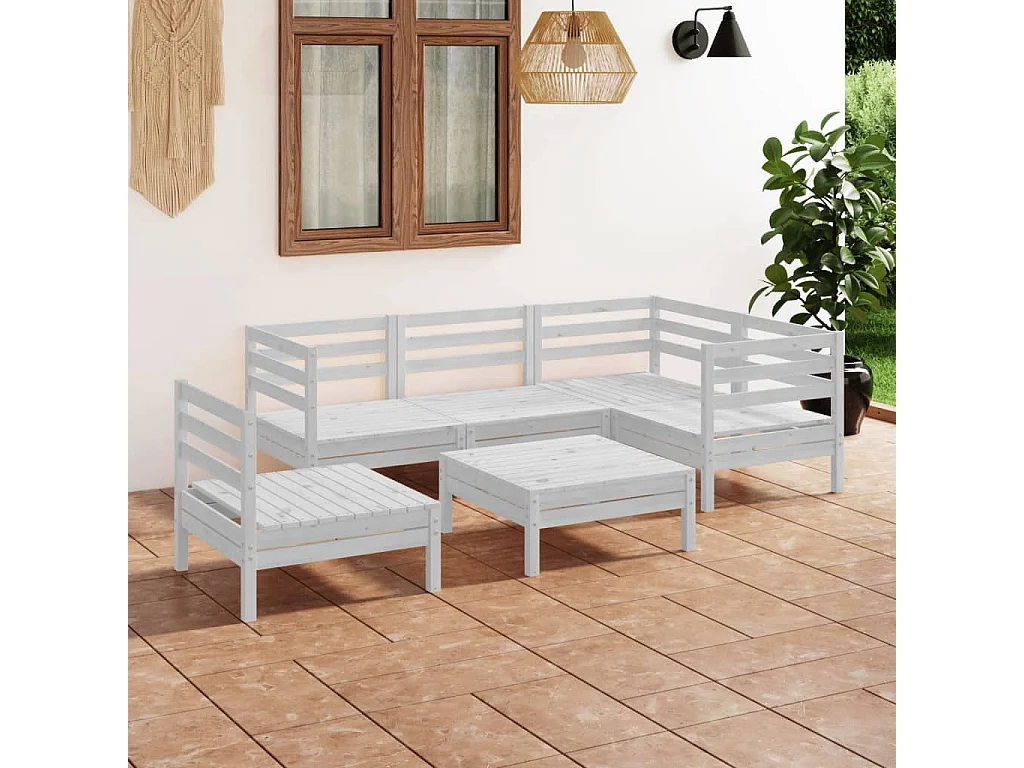 Salon de jardin 6 pcs Bois de pin massif Blanc 7