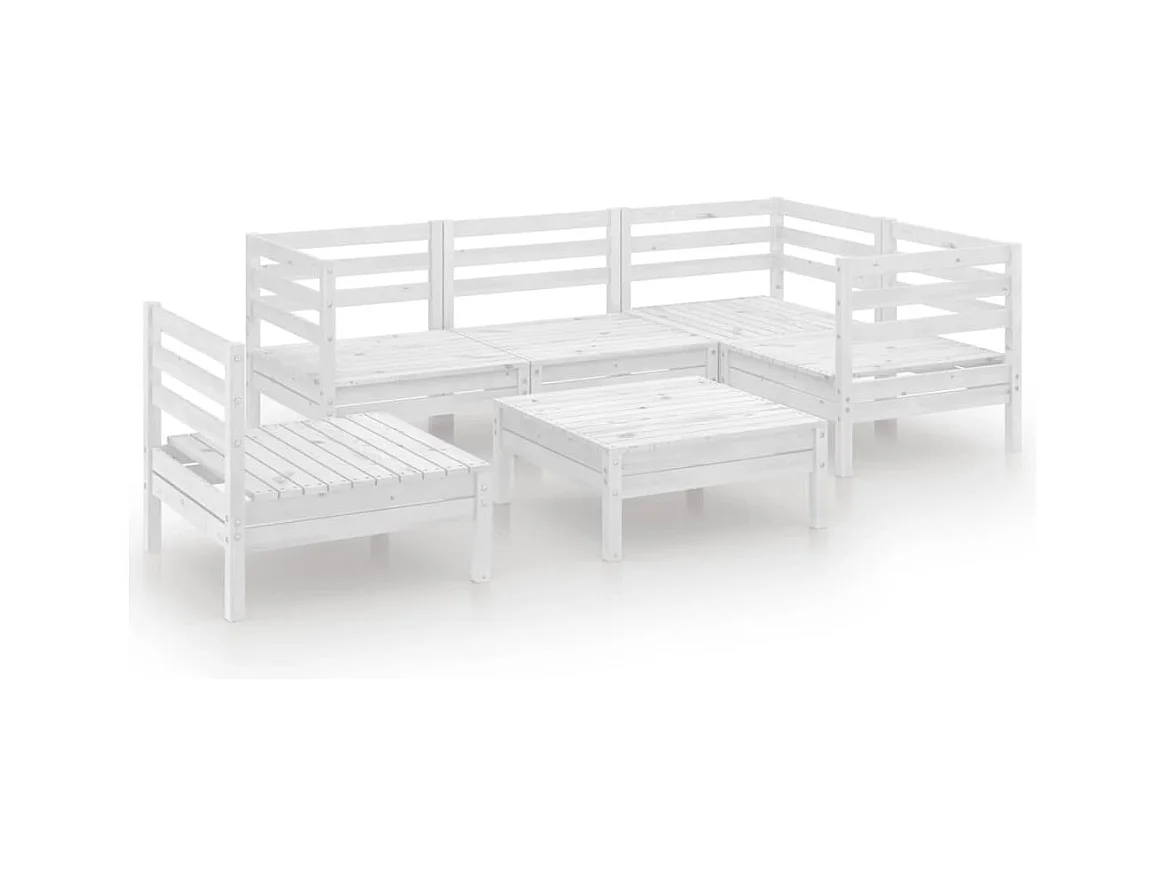 Salon de jardin 6 pcs Bois de pin massif Blanc 7