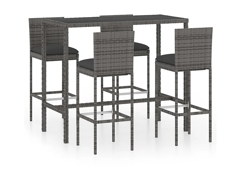 Ensemble de bar de jardin 5 pcs et coussins Résine tressée Gris 7